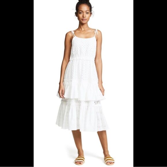 Rachel Antonoff Eyelet Valentine White Tiered Midi Dress Size Small - Picture 1 of 10